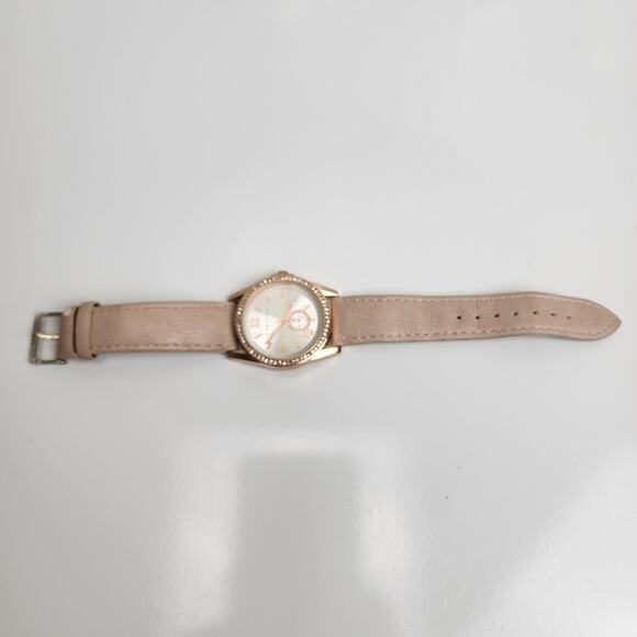 Attention Brand Ladies Round Rose Gold Colored w/ Rhinestones Wristwatch - Picture 3 of 7